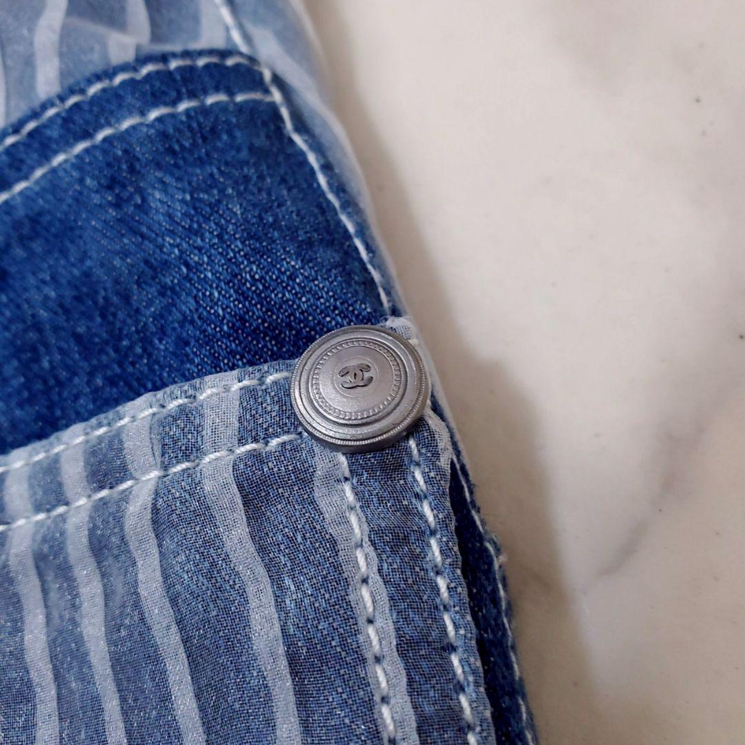 美品✨シャネル デニムショートパンツ プリーツチュール ココボタン ブルー