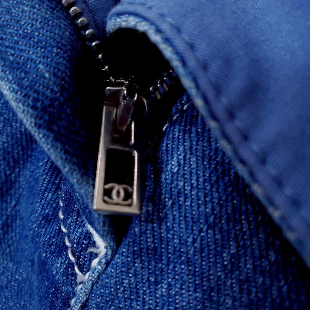 美品✨シャネル デニムショートパンツ プリーツチュール ココボタン ブルー