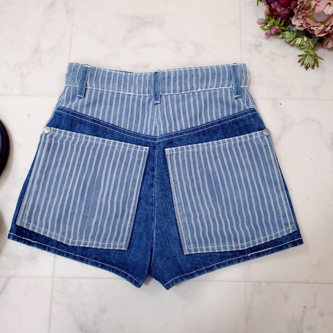美品✨シャネル デニムショートパンツ プリーツチュール ココボタン ブルー