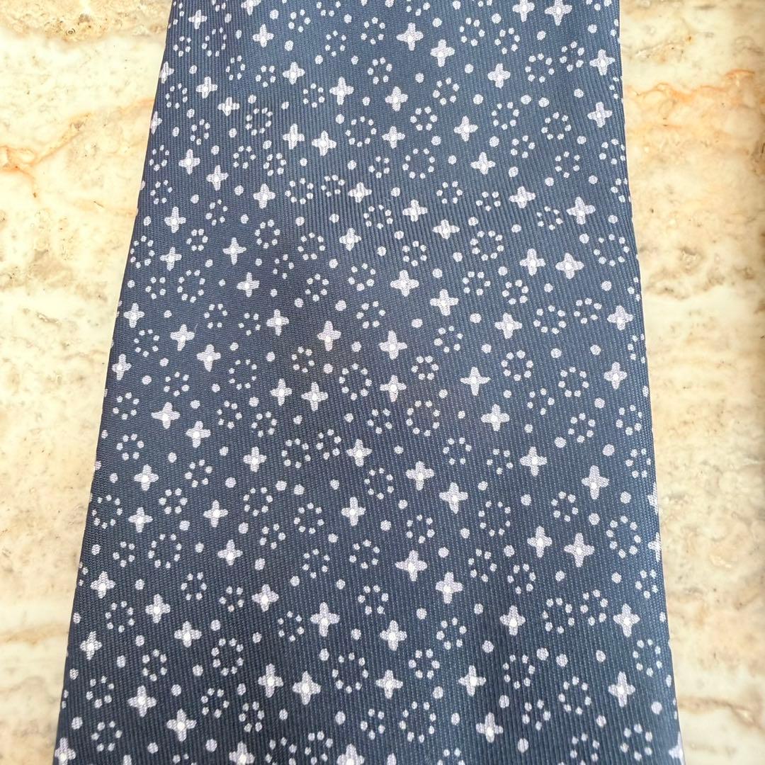 N441 新品未使用 エルメス 総柄 ネクタイ ネイビー グレー メンズ