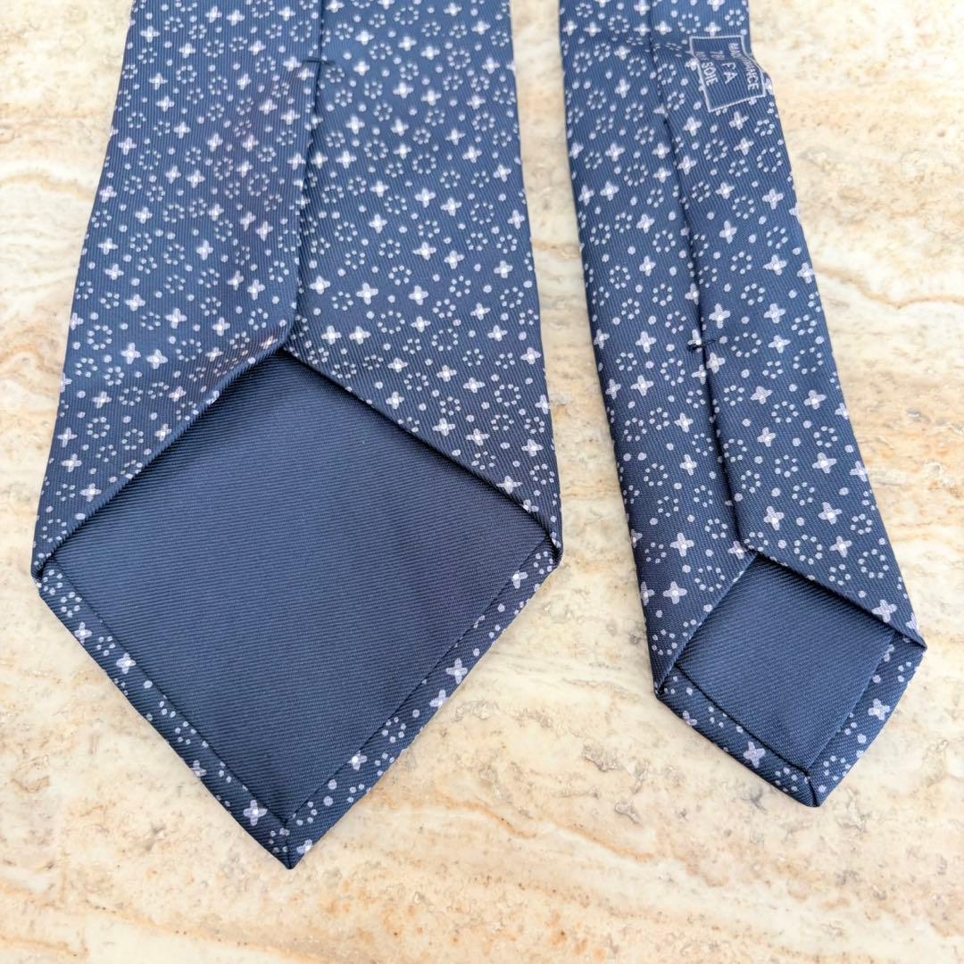 N441 新品未使用 エルメス 総柄 ネクタイ ネイビー グレー メンズ