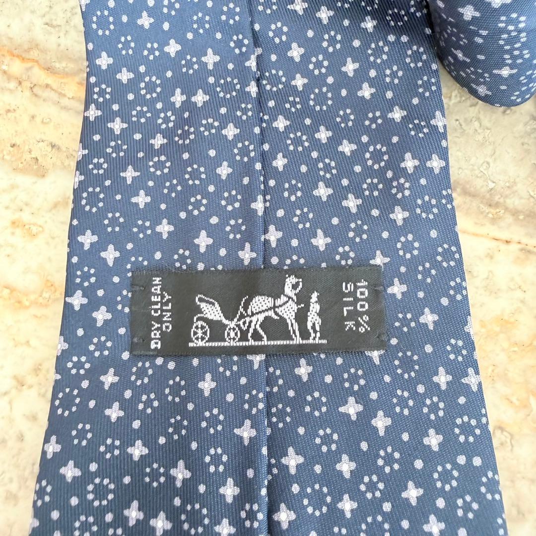 N441 新品未使用 エルメス 総柄 ネクタイ ネイビー グレー メンズ