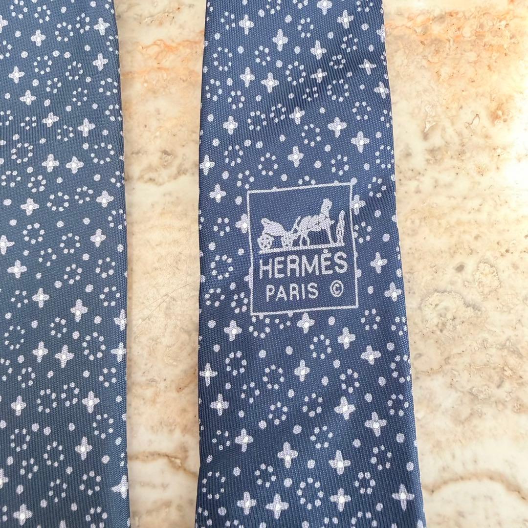 N441 新品未使用 エルメス 総柄 ネクタイ ネイビー グレー メンズ