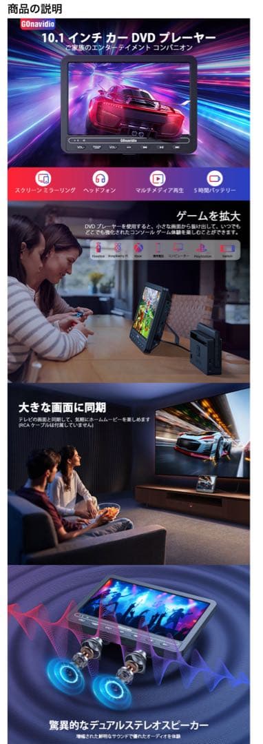 ヘッドレストモニター dvd スマホ同期 ポータブルdvd 車載 10.1インチ