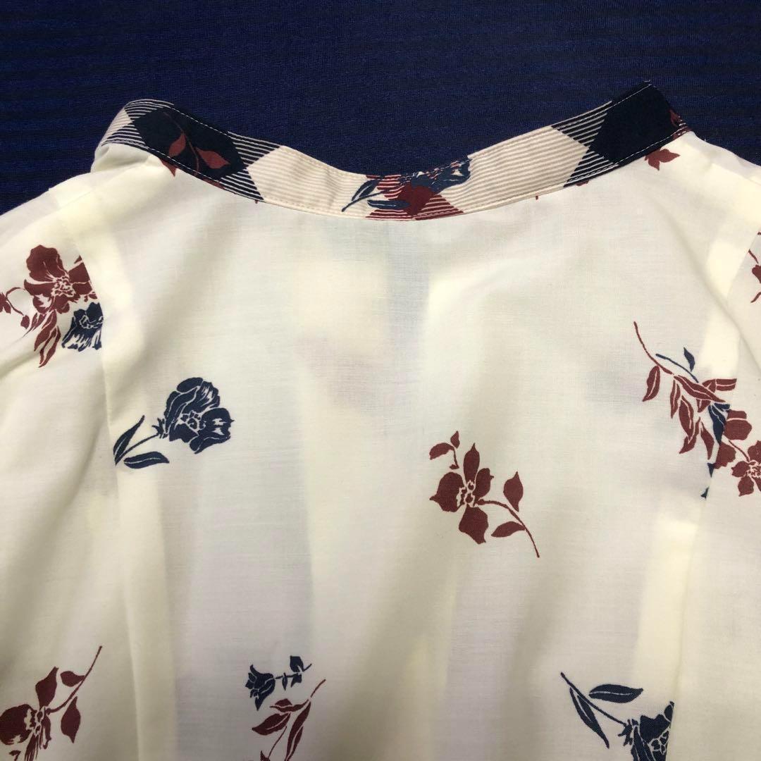 美品　バーバリー　花柄 半袖ロングワンピース ホワイト★★★