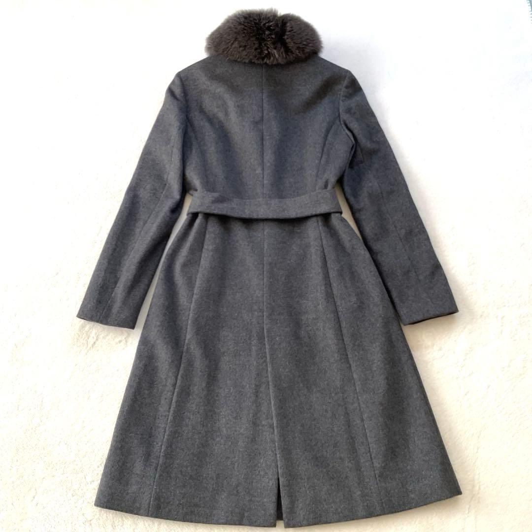 【美品】ANAYI ロングコート アンゴラ混 ブルーフォックス ベルト Ａライン