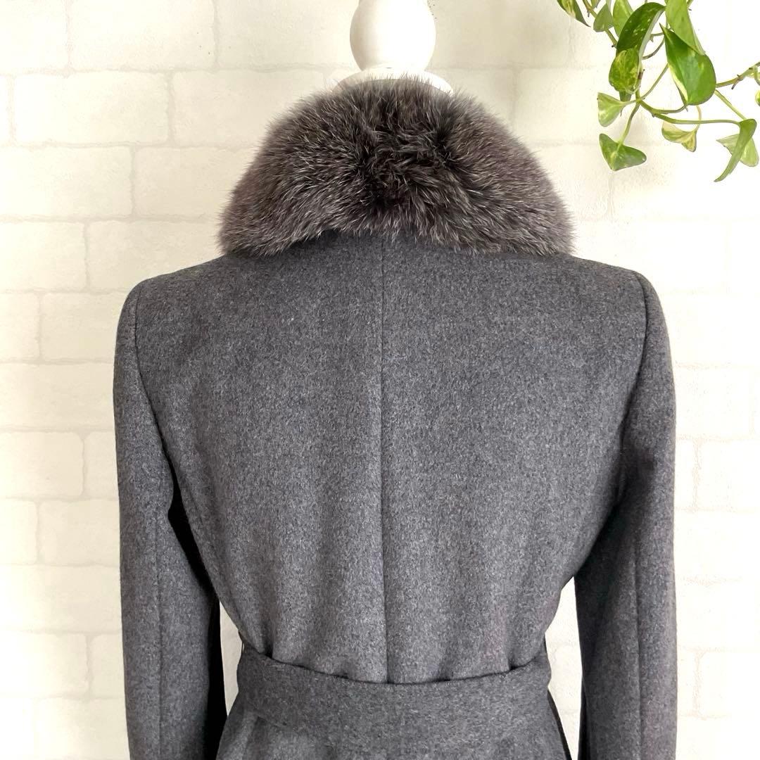 【美品】ANAYI ロングコート アンゴラ混 ブルーフォックス ベルト Ａライン