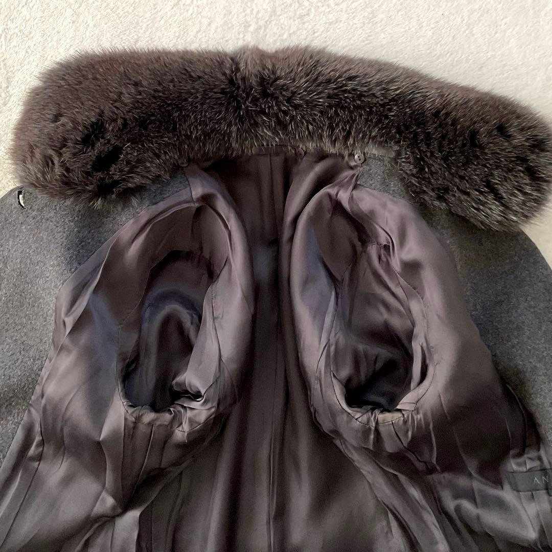 【美品】ANAYI ロングコート アンゴラ混 ブルーフォックス ベルト Ａライン