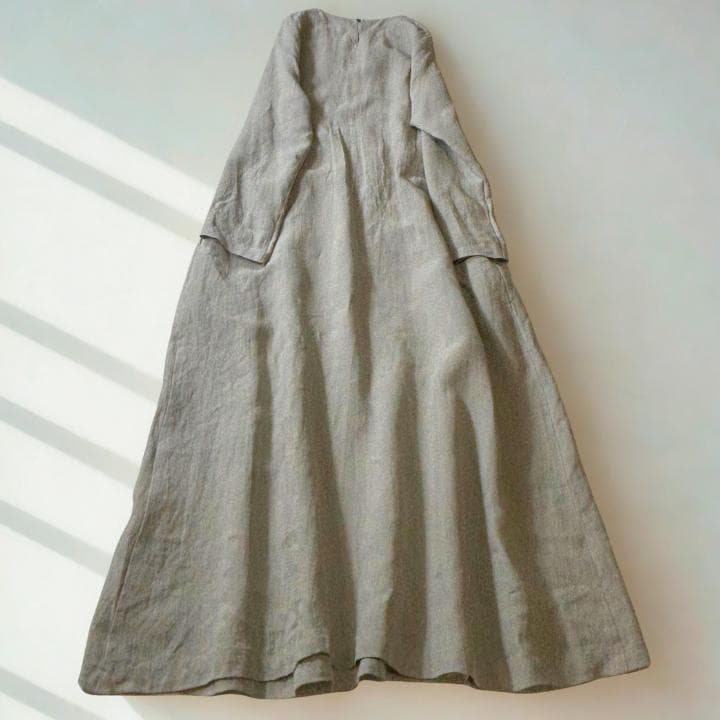 群言堂 石見銀山 麻100% リネンロングワンピース日本製グレーマキシ ゆったり