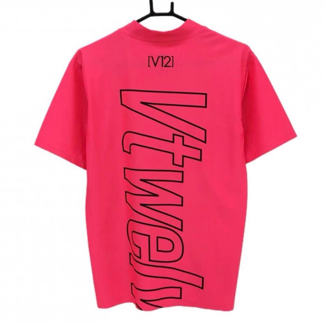 V12 半袖モックネック 蛍光ピンク メンズMサイズ