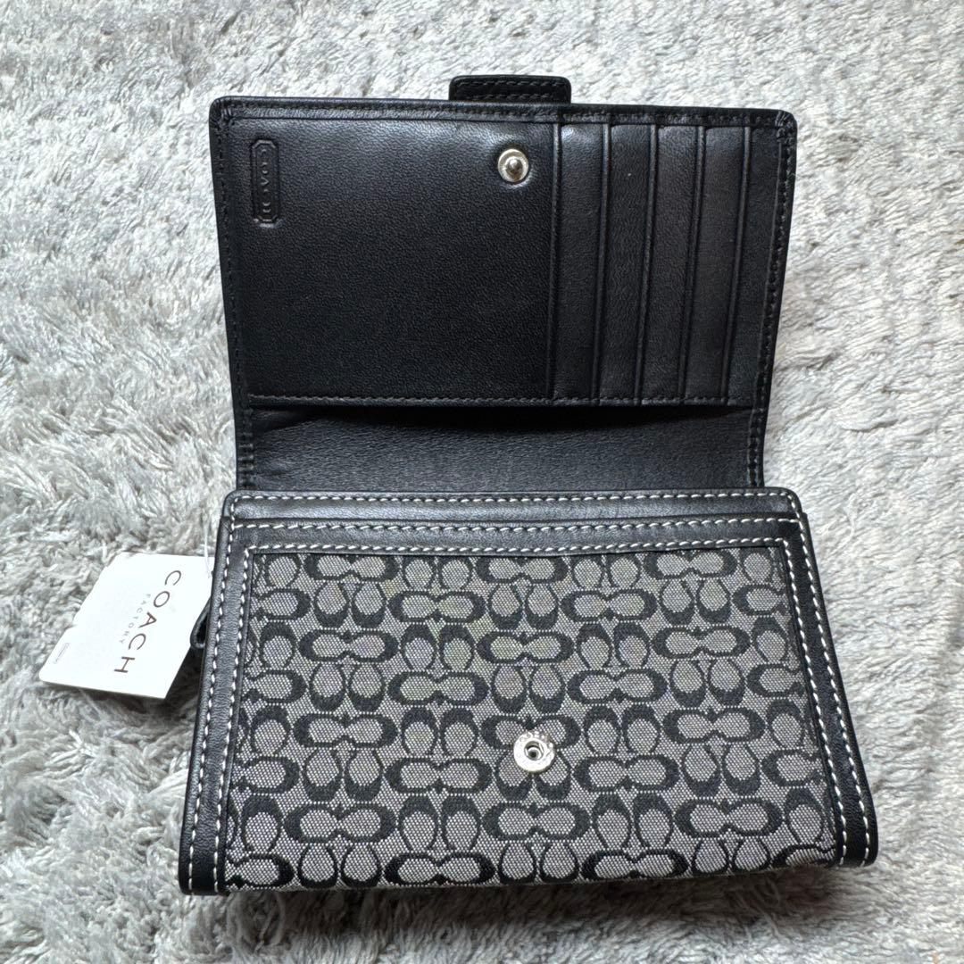 【未使用】COACH コーチ 二つ折り財布 シグネチャー ブラック