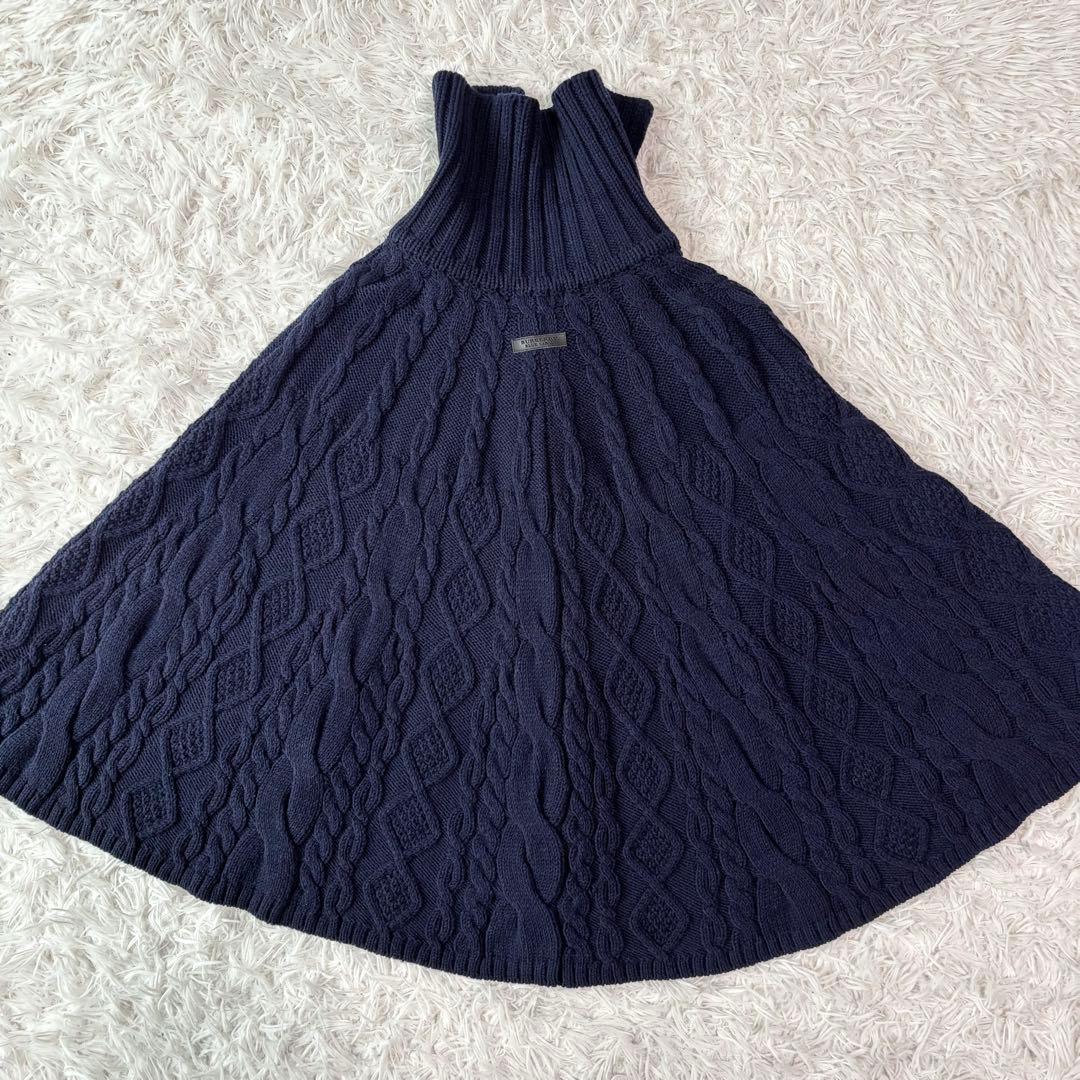 極美品✨バーバリーブルーレーベル ポンチョ ケーブルニット 胡桃ボタン ネイビー