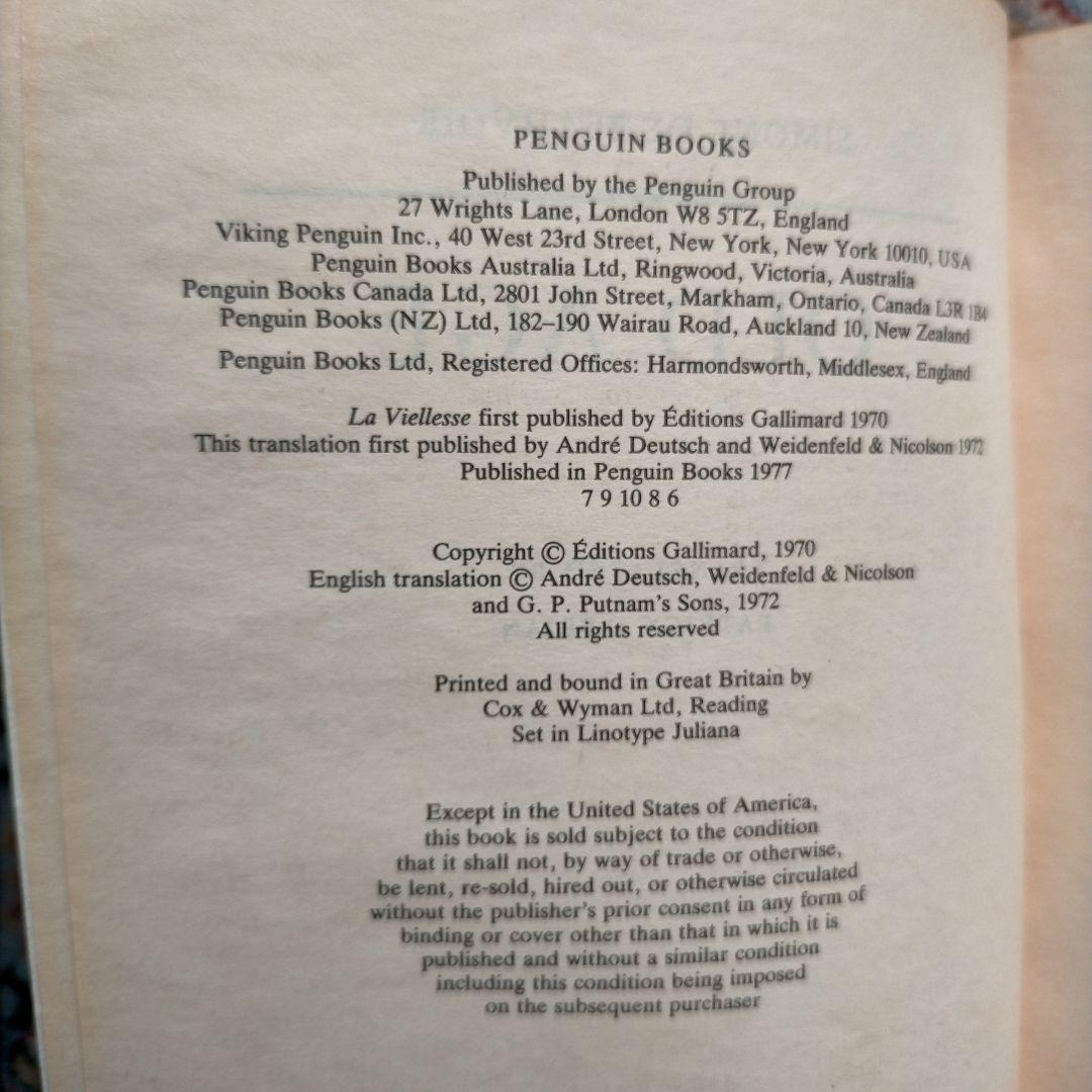 ボ－ヴォワ－ル 老い Old Age Beauvoir 英訳 Penguin