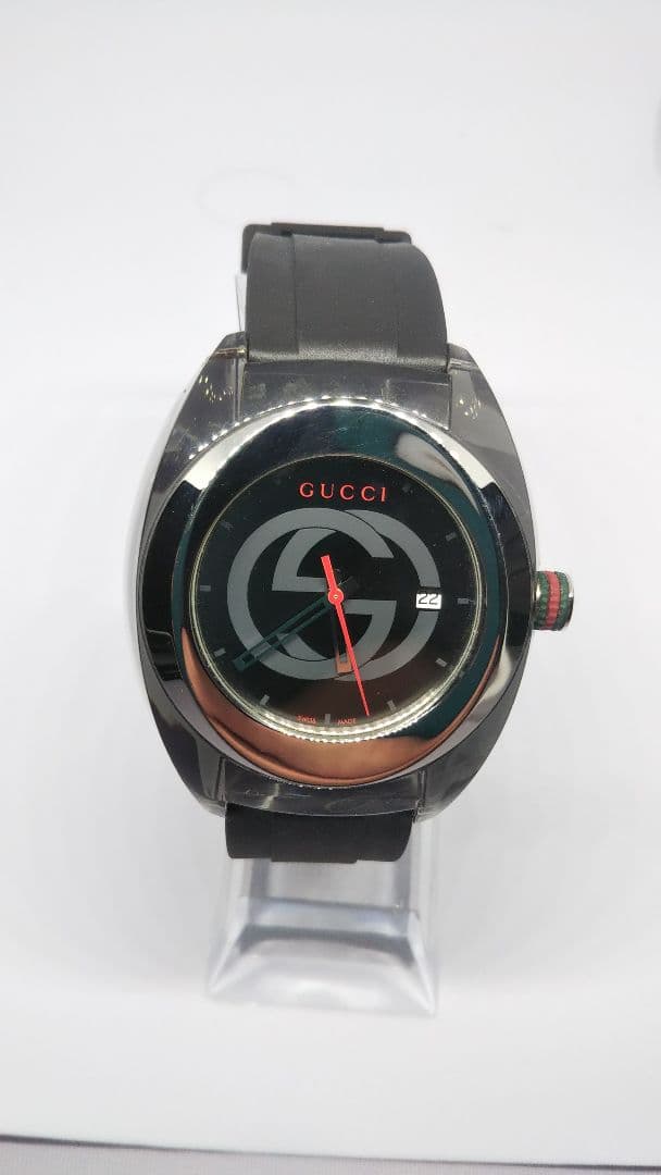 【電池交換済み】GUCCI ラバーベルト 時計 ブラック