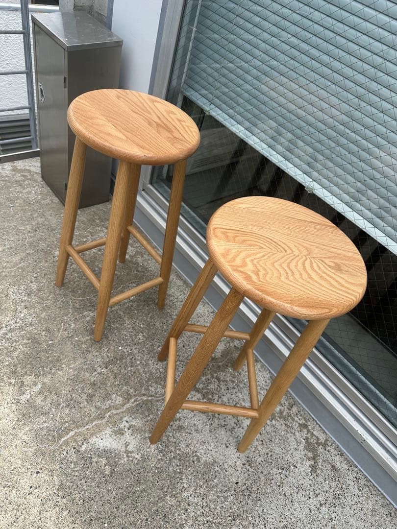 <引き取り限定> オーク材　スツール　2脚セット