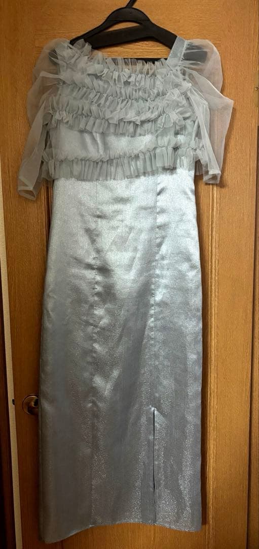 【Leja】チュールアシンメトリーティアードフリルIラインワンピースドレス