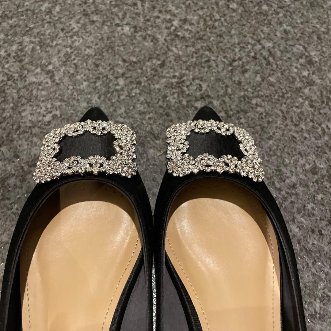 OHGA♡ビジュー付き黒サテンフラットシューズ♡