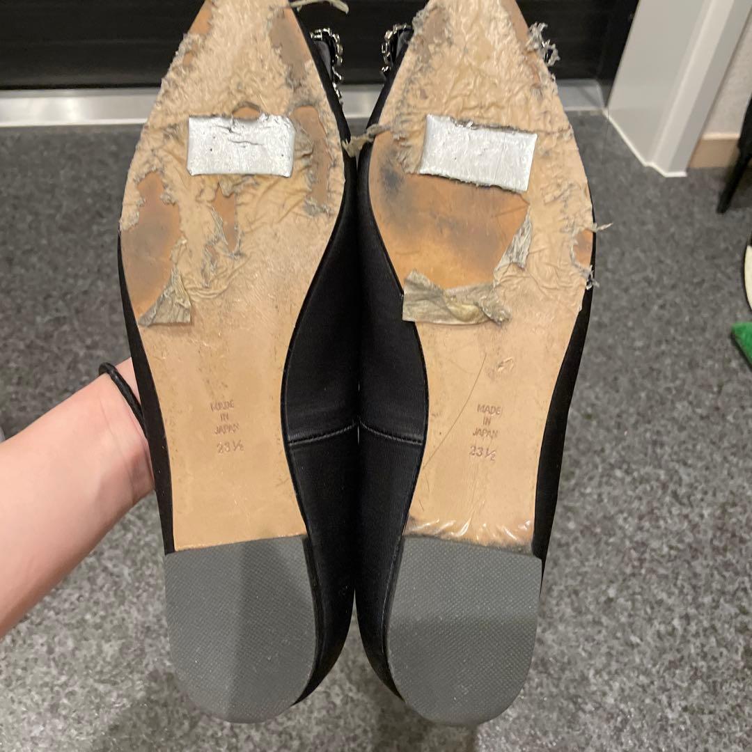 OHGA♡ビジュー付き黒サテンフラットシューズ♡
