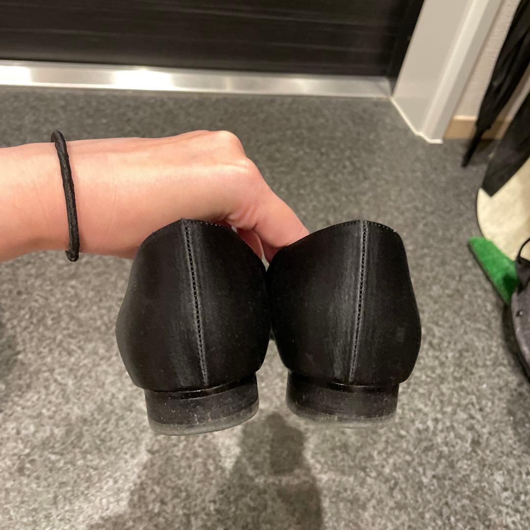 OHGA♡ビジュー付き黒サテンフラットシューズ♡