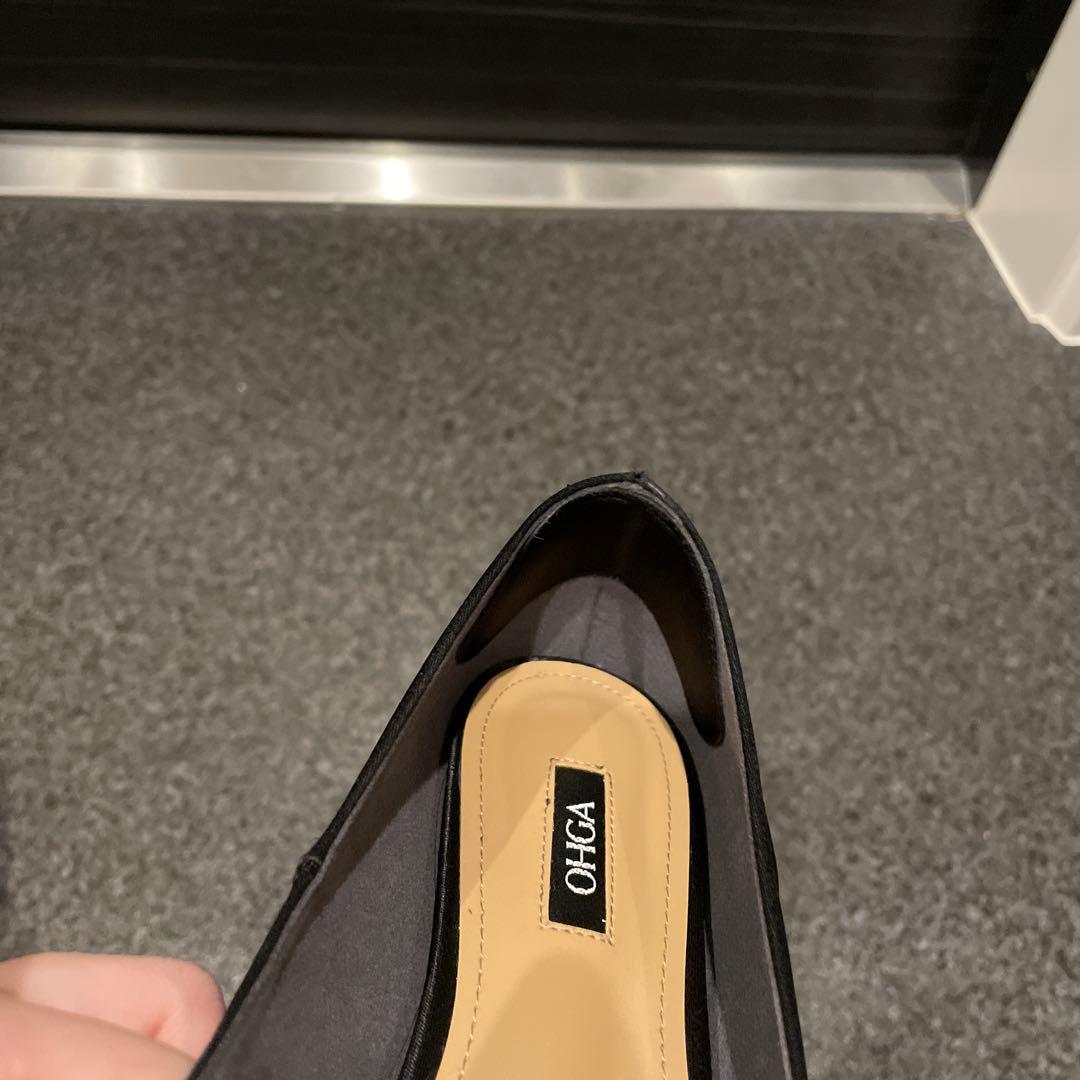 OHGA♡ビジュー付き黒サテンフラットシューズ♡