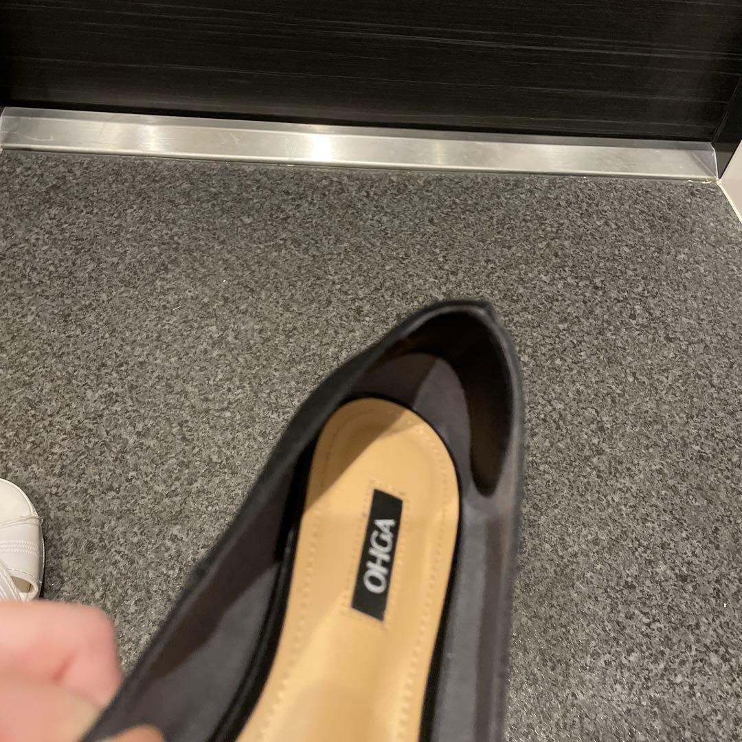 OHGA♡ビジュー付き黒サテンフラットシューズ♡