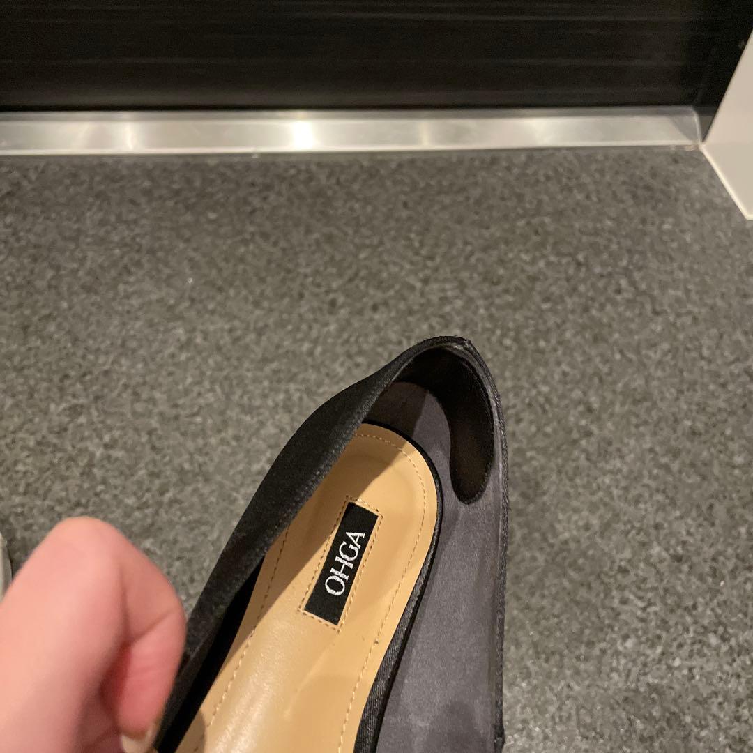 OHGA♡ビジュー付き黒サテンフラットシューズ♡