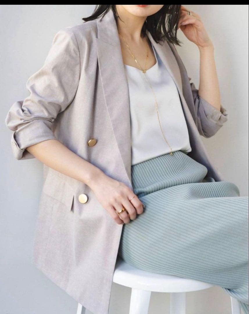 eimi様NOBLE 麻ストレッチピークドラペルジャケット　グレーB 38