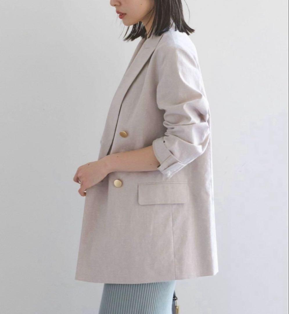 eimi様NOBLE 麻ストレッチピークドラペルジャケット　グレーB 38