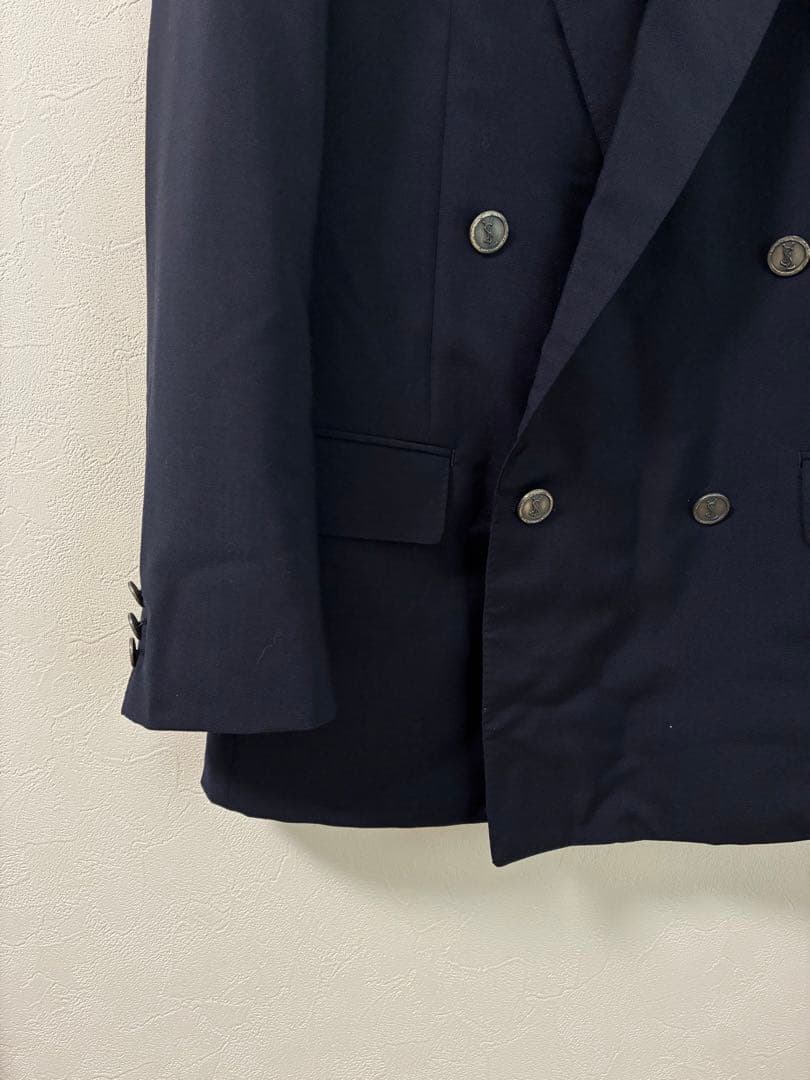 YSL ネイビー ダブルブレスト ウール テーラードジャケット