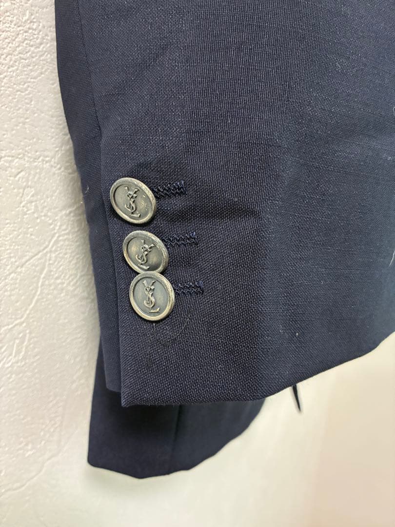 YSL ネイビー ダブルブレスト ウール テーラードジャケット