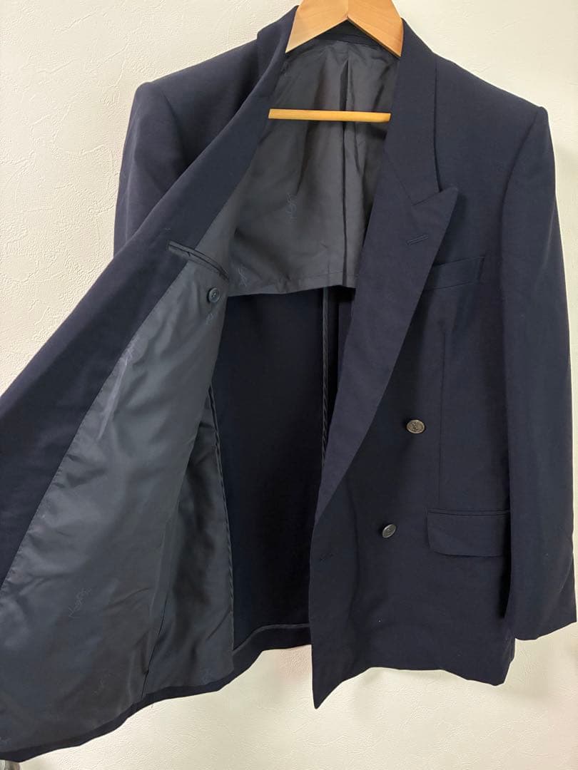 YSL ネイビー ダブルブレスト ウール テーラードジャケット