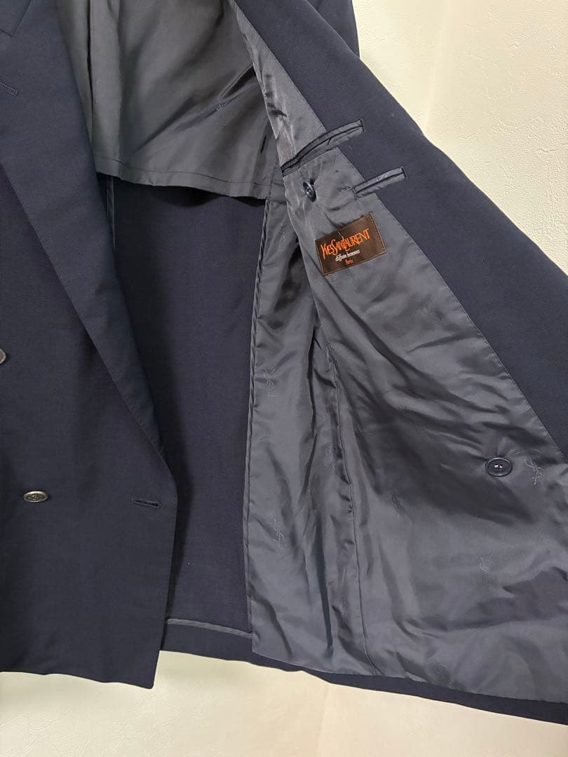 YSL ネイビー ダブルブレスト ウール テーラードジャケット