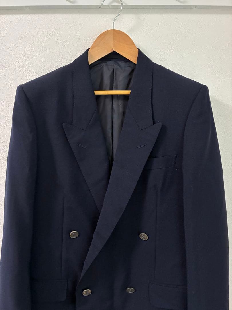 YSL ネイビー ダブルブレスト ウール テーラードジャケット