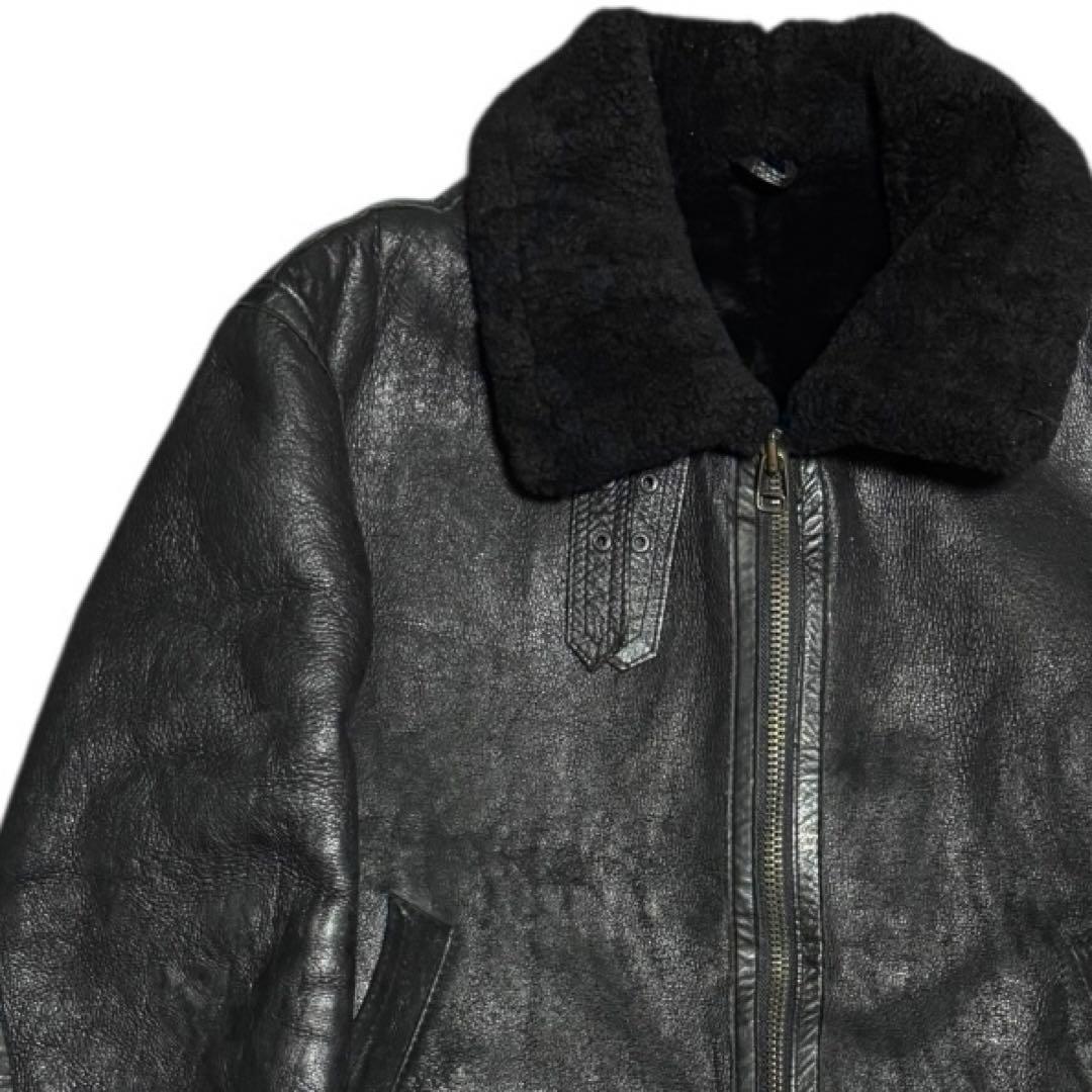 雰囲気抜群 B-3 本革 リアルムートン ボンバージャケット ブラックボア