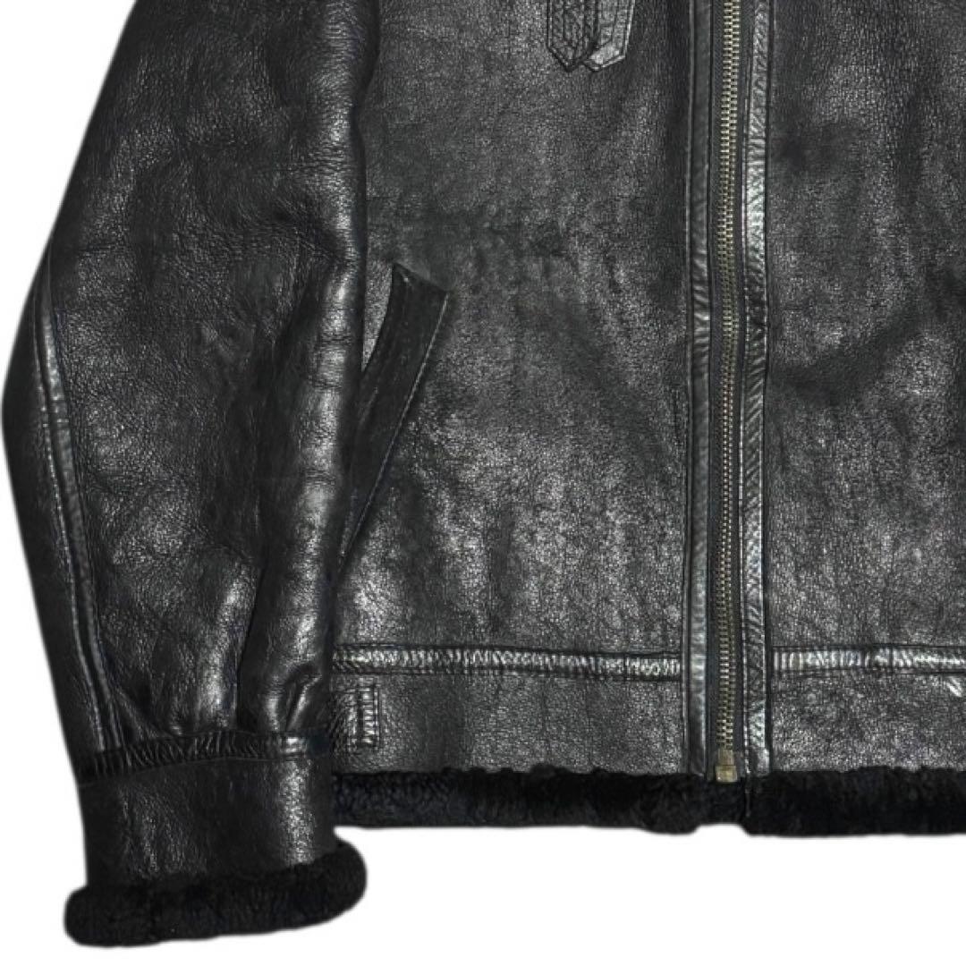 雰囲気抜群 B-3 本革 リアルムートン ボンバージャケット ブラックボア