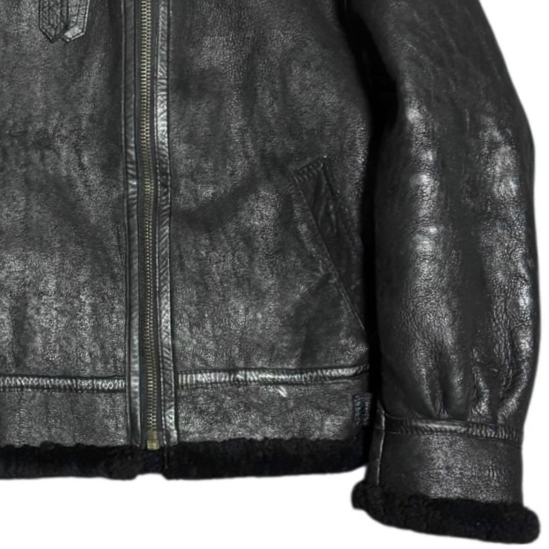 雰囲気抜群 B-3 本革 リアルムートン ボンバージャケット ブラックボア