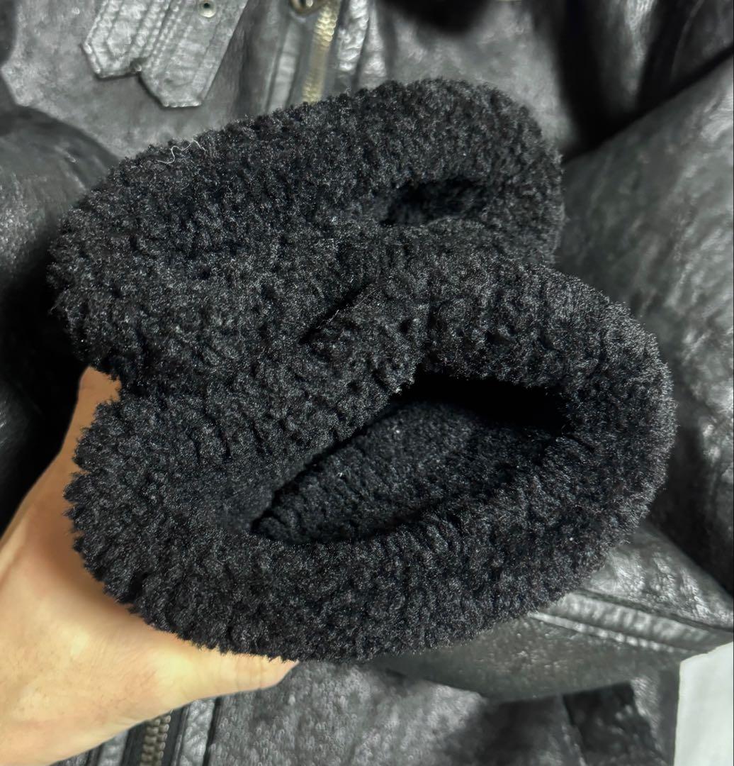 雰囲気抜群 B-3 本革 リアルムートン ボンバージャケット ブラックボア