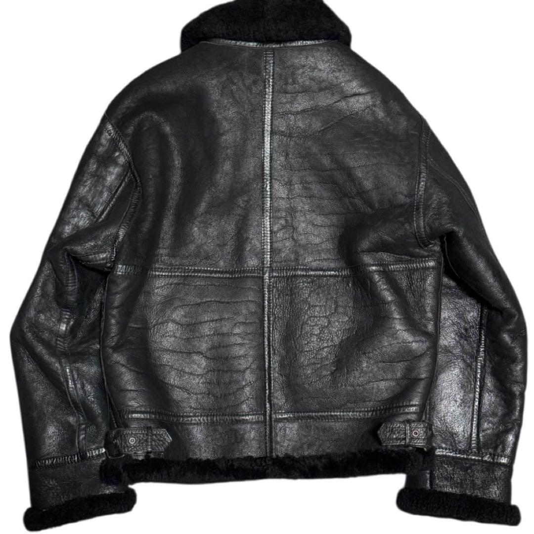 雰囲気抜群 B-3 本革 リアルムートン ボンバージャケット ブラックボア