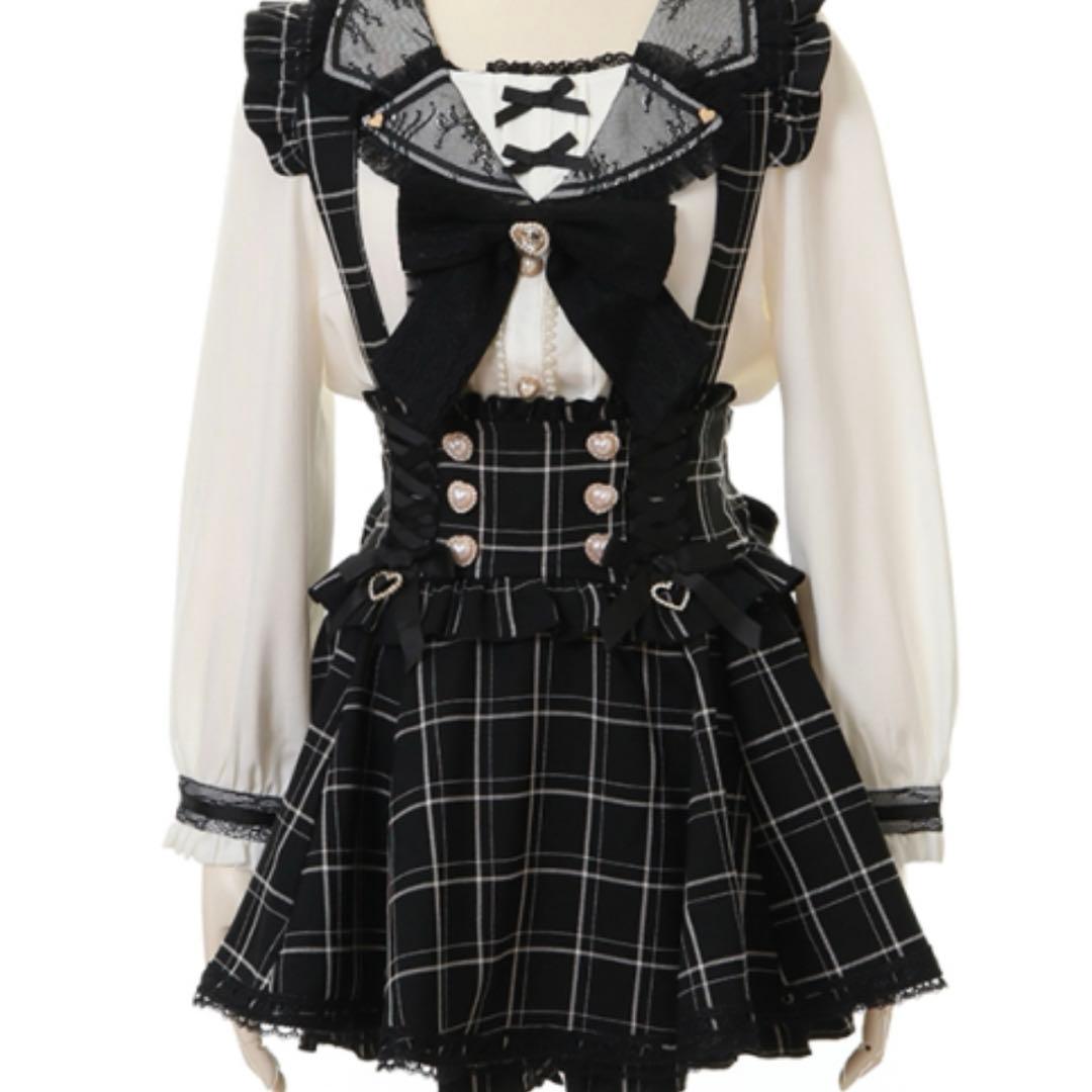 LIZLISA レースアップサスペンダー付スカパン ブラックチェック