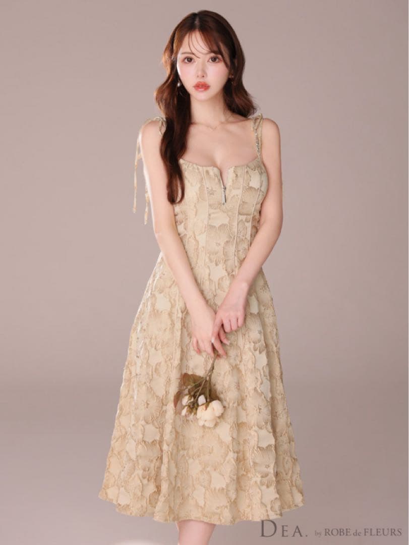 花柄ジャガードパイピングミディキャバドレス