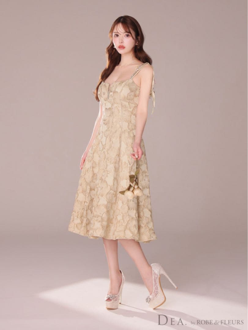 花柄ジャガードパイピングミディキャバドレス