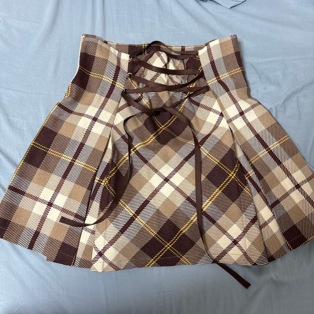 ミシェルマカロン フレアチェックスカート フリーサイズ ベージュ 新品タグ付き