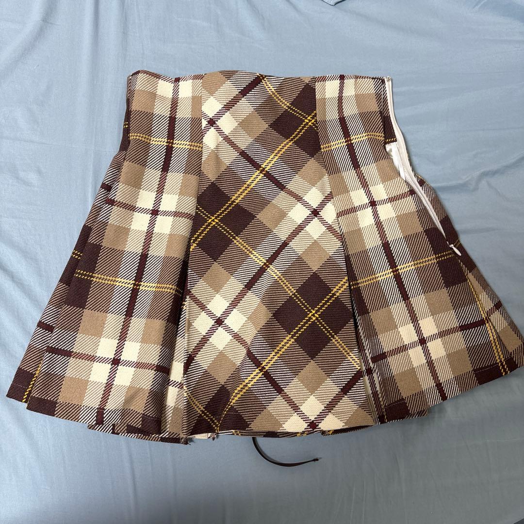ミシェルマカロン フレアチェックスカート フリーサイズ ベージュ 新品タグ付き