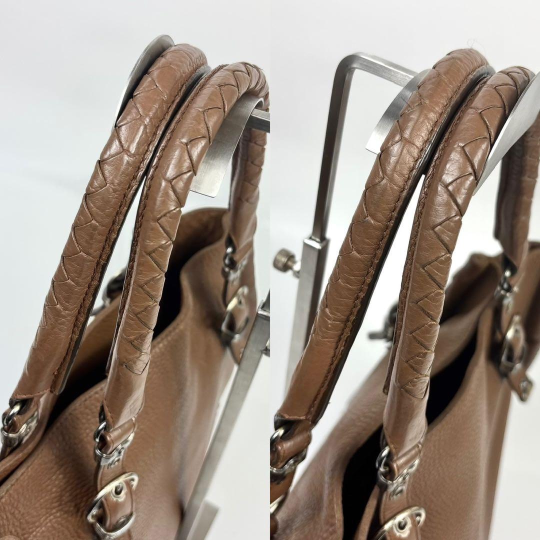 ボッテガヴェネタ イントレチャート トートバッグ　シボ革 シュリンクレザー 茶色