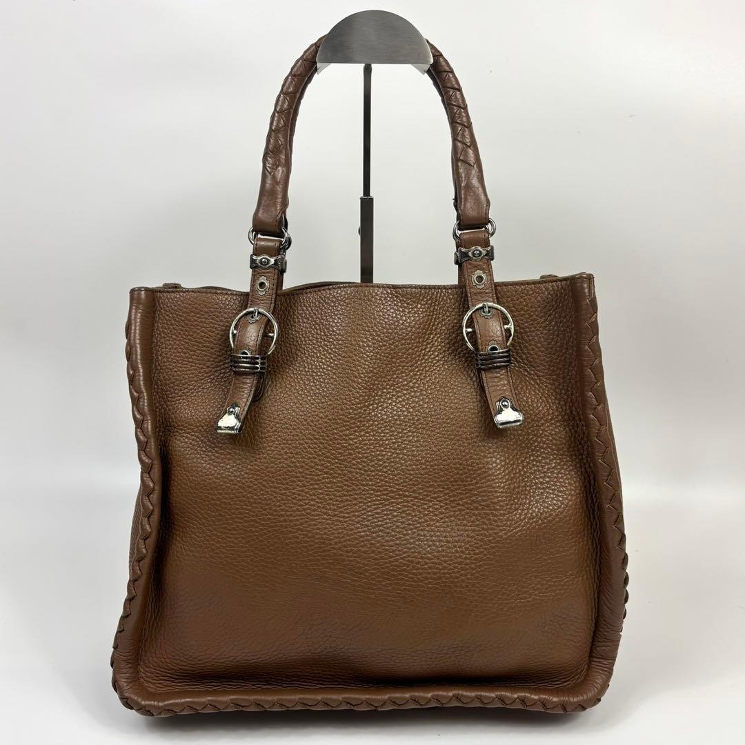 ボッテガヴェネタ イントレチャート トートバッグ　シボ革 シュリンクレザー 茶色