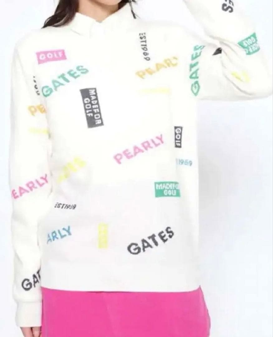 パーリーゲイツレディース ウールカシミヤ ロゴ柄クルーネックニットプルオーバー