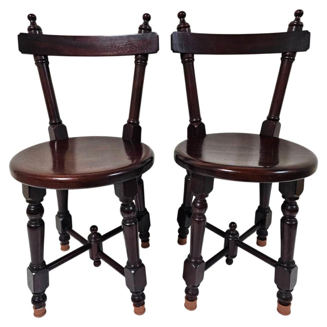 【現状渡し】九州民芸家具 南京小椅子 丸座 2脚セット① ろくろ脚 イス いす