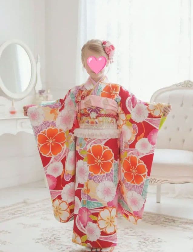 専用です☆レトロポップ調の着物と作り帯セット☆７歳七五三