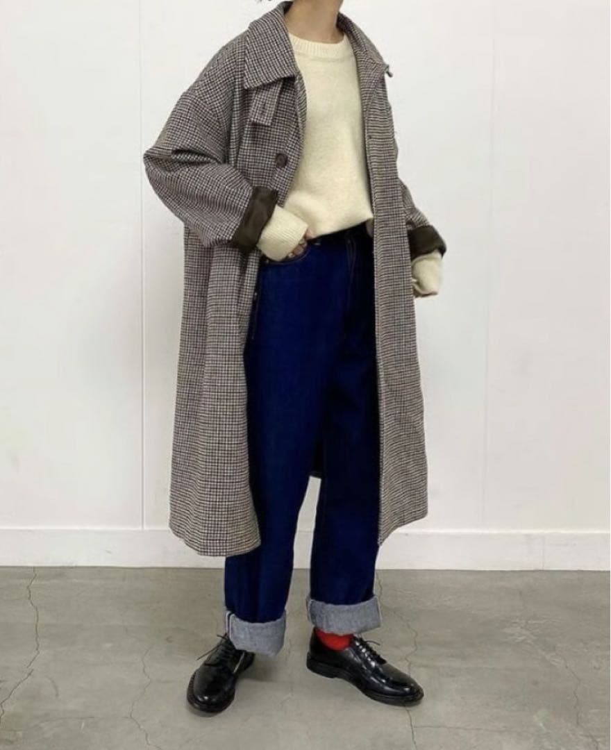 【FASHIRU】wool mix ステンカラーチェックコート