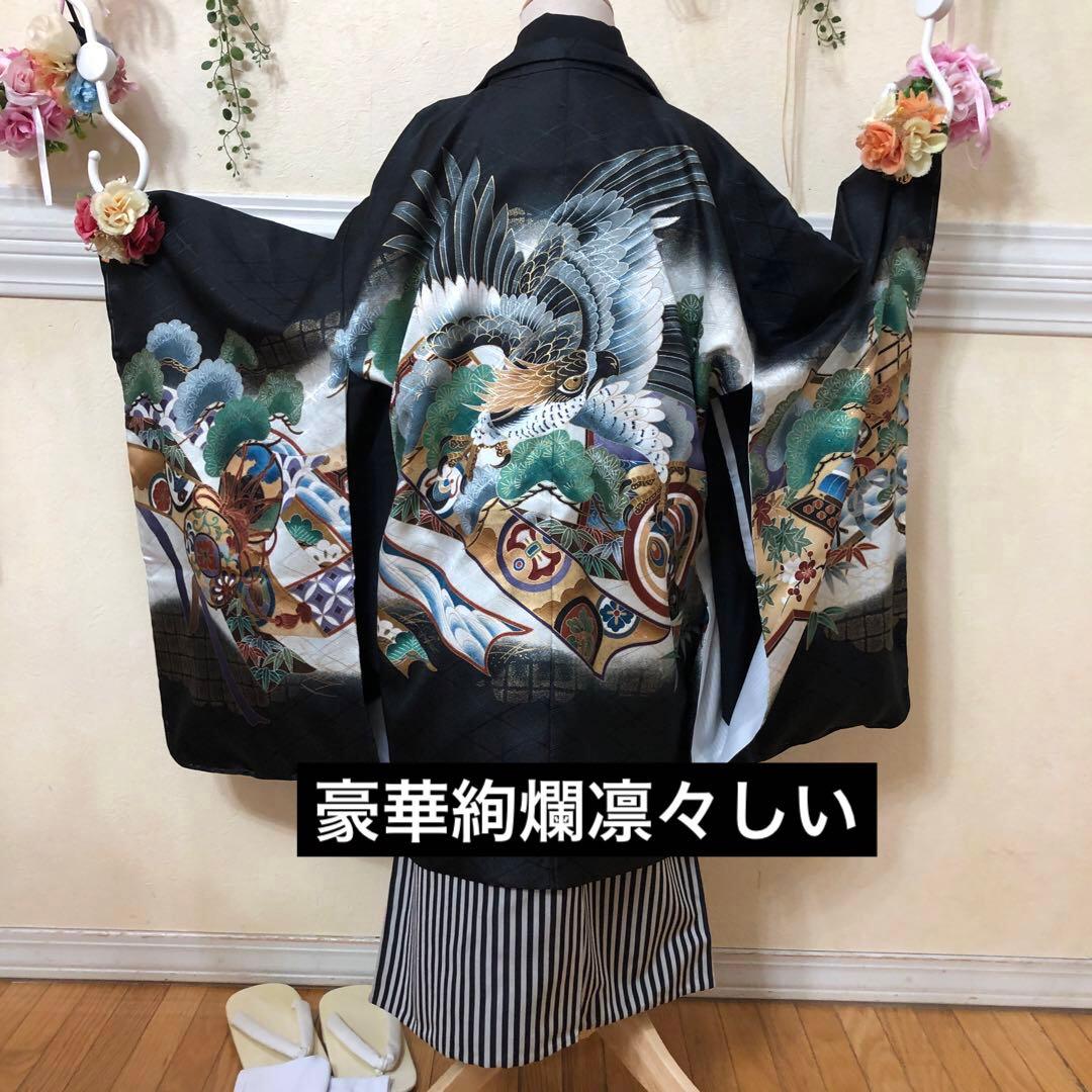 七五三 五歳‼️豪華絢爛新品完全フルセット‼️着物羽織り鷹金彩金箔‼️お家から揃える無